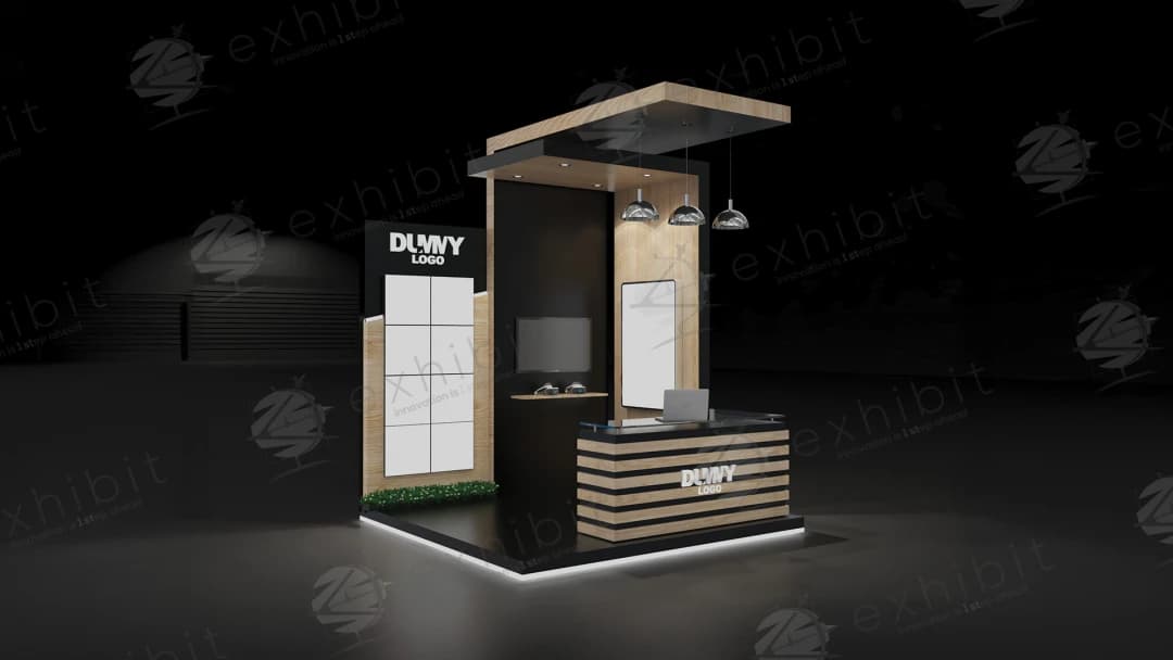 Noir Wood Straight Semi-Island 3x3 Booth