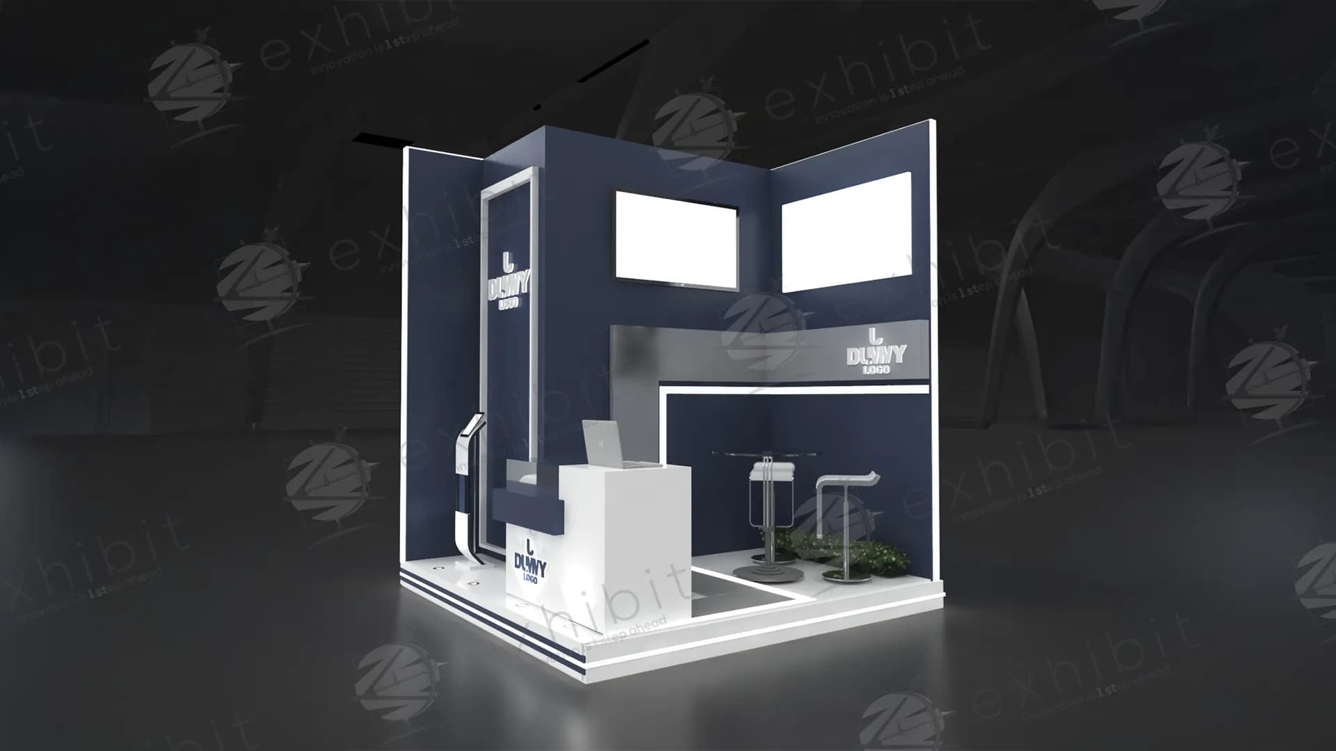 Navy Core Straight Semi-Island 3x3 Booth