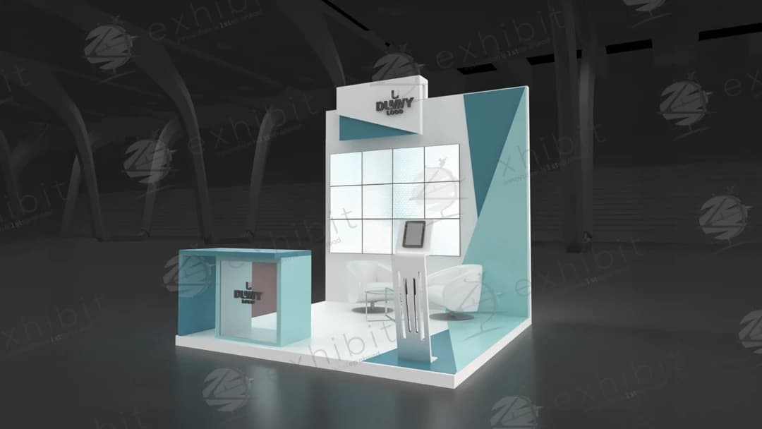 Azure Vertex Straight Semi-Island 3x3 Booth