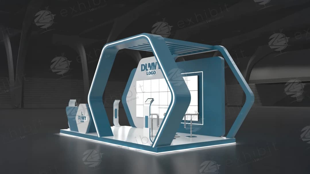 Teal Hex Curved Semi-Island 3x6 Booth
