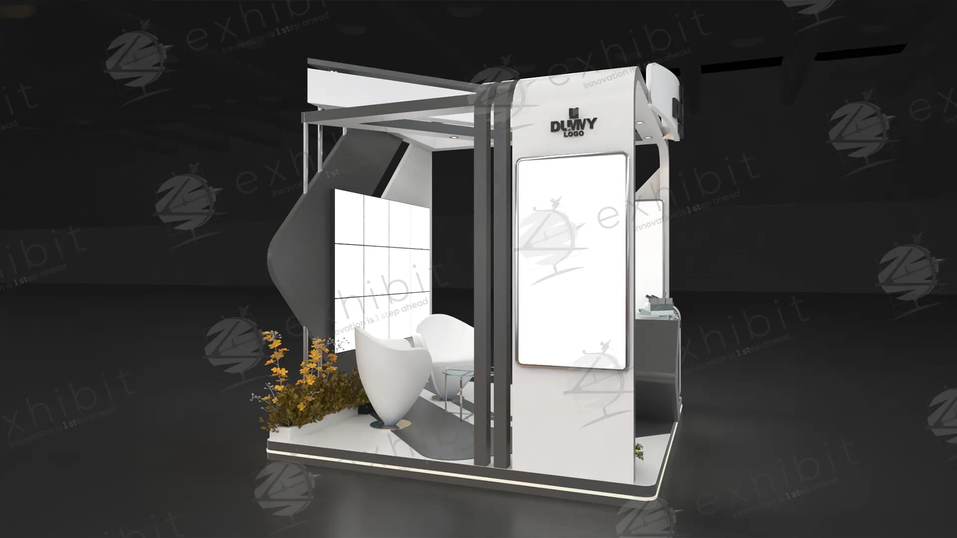 Slate Grid Straight Semi-Island 3x3 Booth