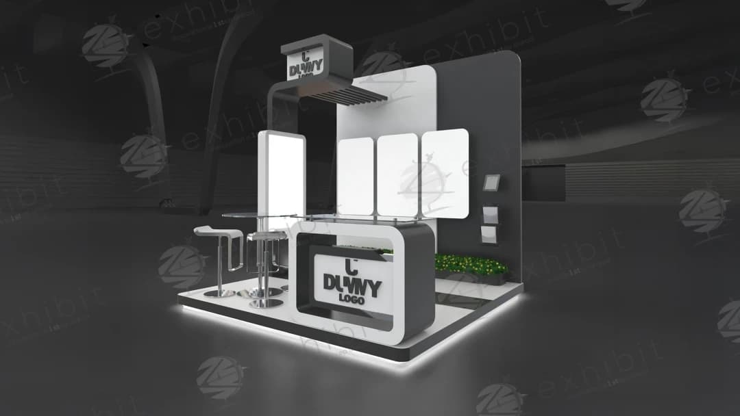 Quad Light Curved Semi-Island 3x3 Booth