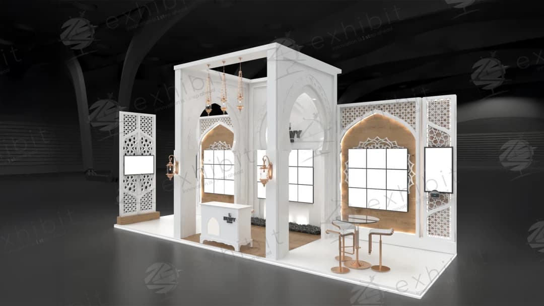 Arabesque White Straight Semi-Island 3x9 Booth