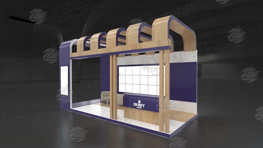 Timber Ribbon Curved Semi-Island 3x6 Booth