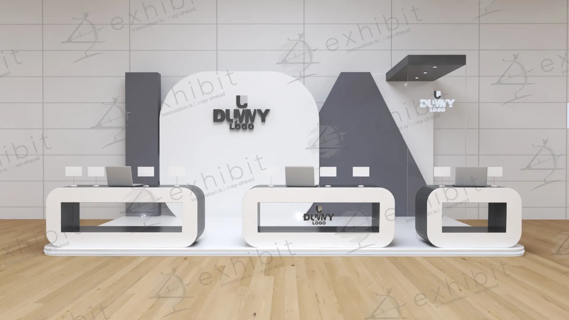 Abstract Backwall Modular Showcase Straight Reg Desk