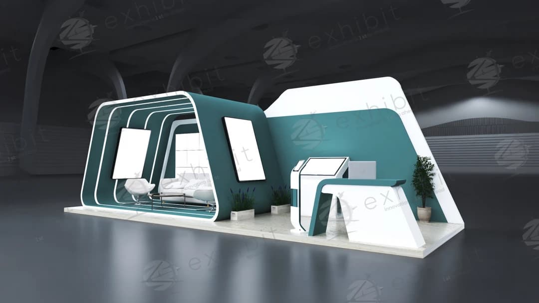 Teal Tunnel Curved Semi-Island 3x9 Booth