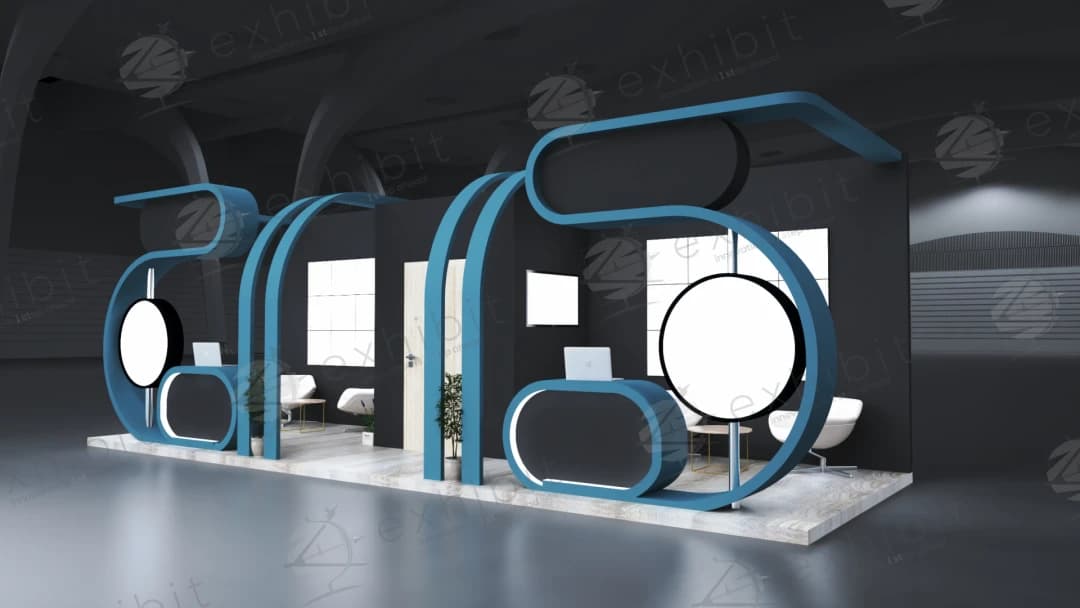 Azure Loop Curved Semi-Island 3x9 Booth