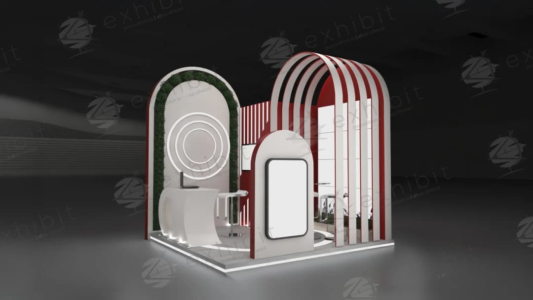 Crimson Ribs Curved Semi-Island 3x3 Booth