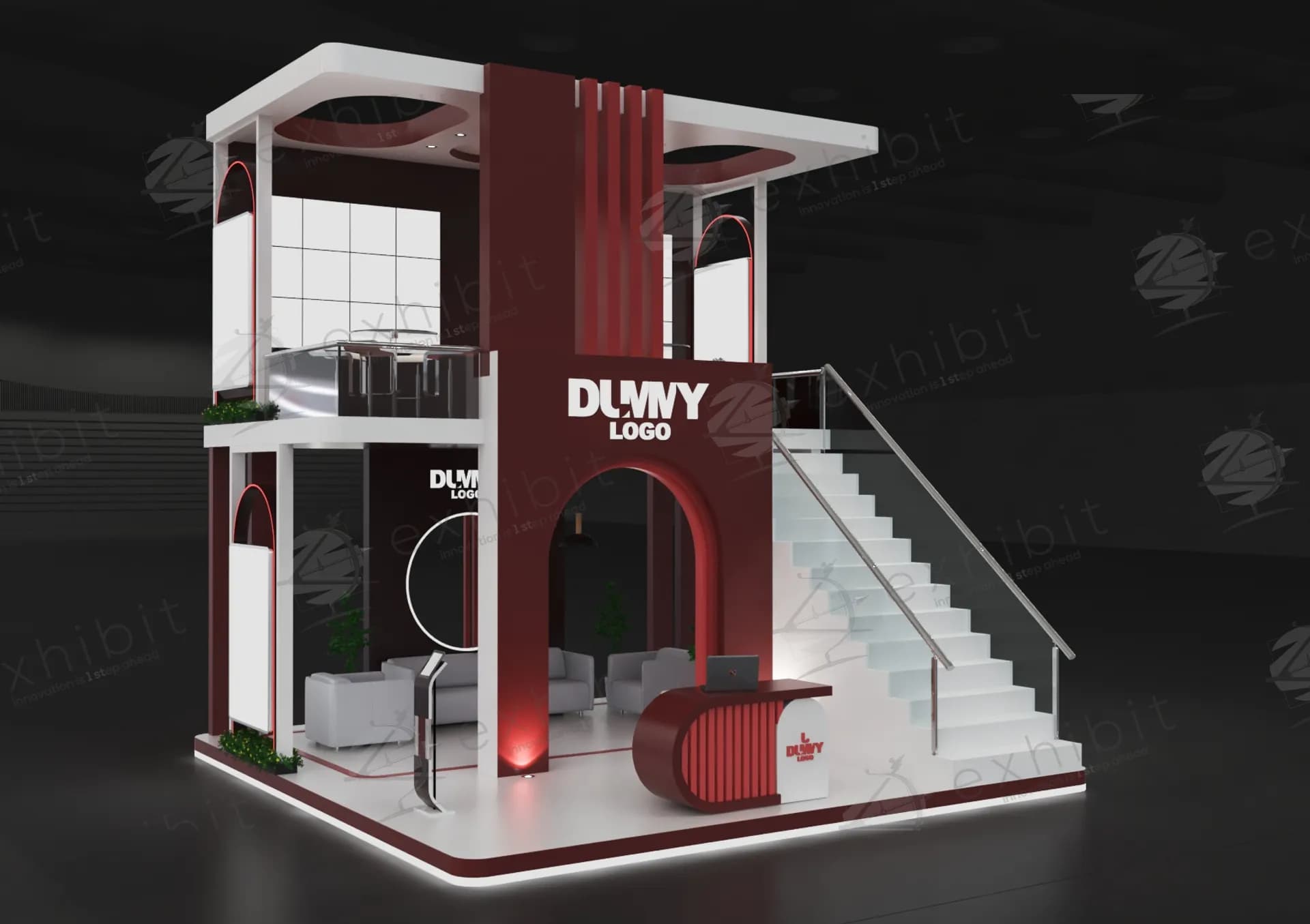 Maroon Arch Straight Island Double Decker Booth