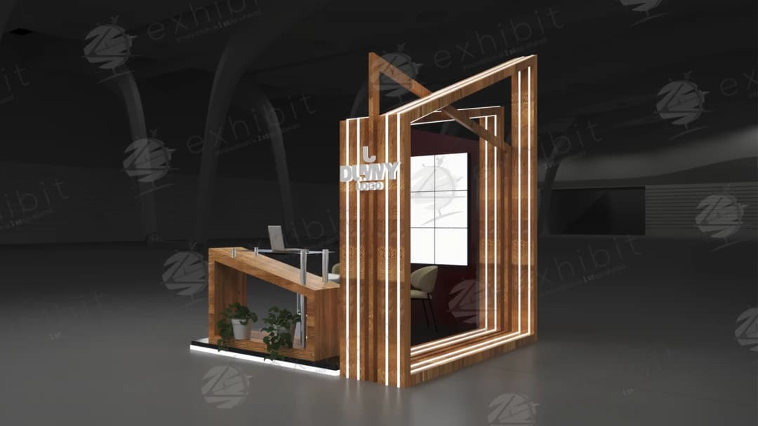 Walnut Portal Straight Semi-Island 3x3 Booth