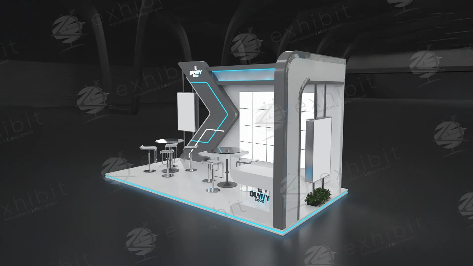 Cyan Kinetic Straight Semi-Island 3x6 Booth