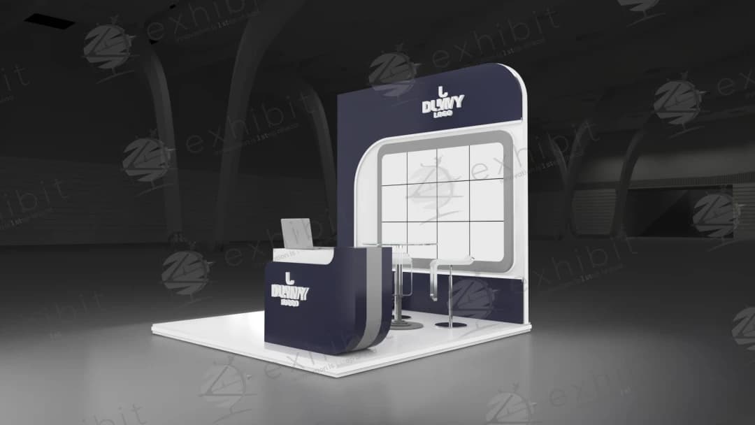 Navy Pulse Curved Semi-Island 3x3 Booth