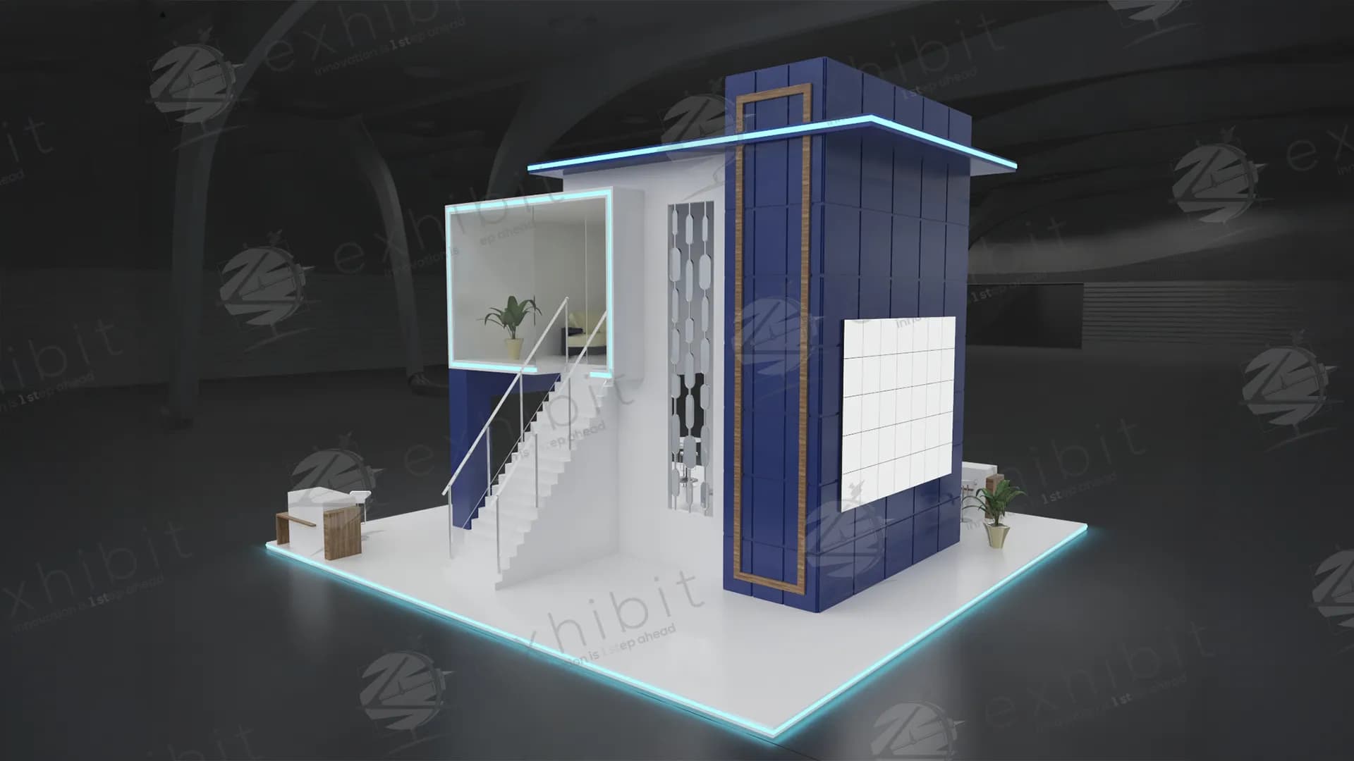 Royal Azure Double Decker Straight Semi-Island Booth
