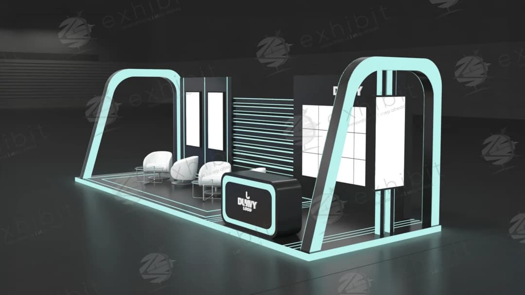 Cyan Loop Curved Semi-Island 3x9 Booth