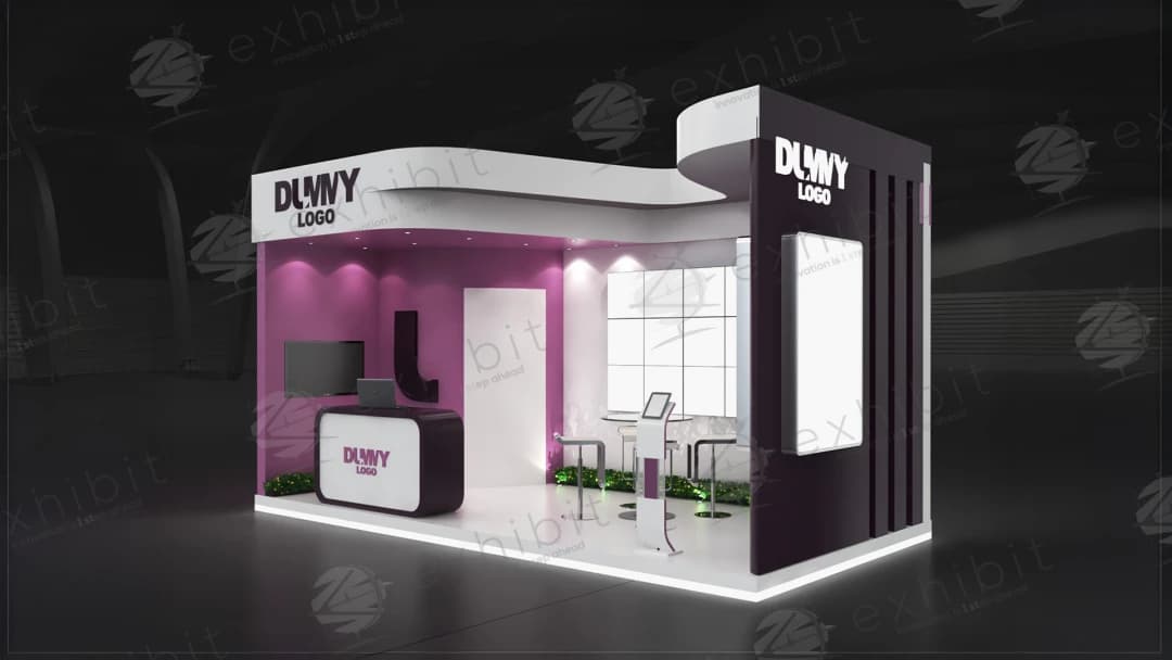 Minimalist Magenta Curved Semi-Island 3x6 Booth